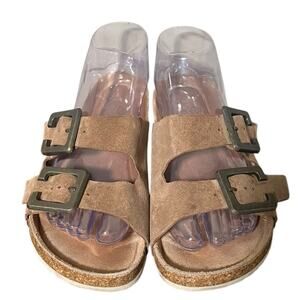 YOKONO Tan Suede Buckle Boho Cork Sandals Made in Spain Women's‎ Size 7.5